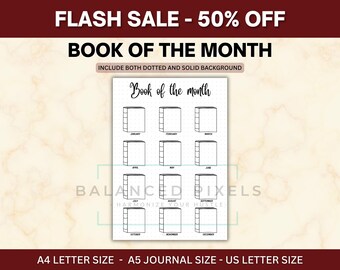 Buch des Monats Tracker - Jährliches Lese Highlight Log - Monatliche Favoriten Seite - 12 Monat Buchbesprechung - Druckbare Journal Einlage