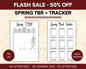 Lese Journal Set - Saisonaler Buch Tracker & TBR Liste - Florales Lesetagebuch PDF - März April Mai Planer - Spring Challenge
