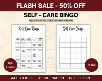 Soins personnels Bingo imprimable - Défi santé mentale PDF - Feuille de jeu bien-être - Insert de modèle vierge personnalisable Bujo minimaliste