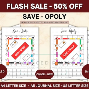 Save-Opoly Savings Challenge - Money Saving Game Board PDF - Gamified Budget Tracker - 52 Week Savings Goal - Fun Financial Planner