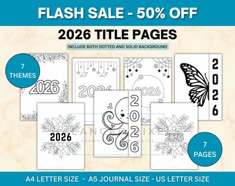 2026 Title Page Printable - Bullet Journal Cover Bundle - Yearly Planner Dashboard - New Year Coloring Bujo Insert - Hello 2026 Setup Kit