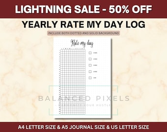 Jahresrate My Day Printable | Jahr in Pixeln Notizbuch | Täglicher Stimmungs-Tracker | Jährliches Wellness Log | Bullet Journal Einlage