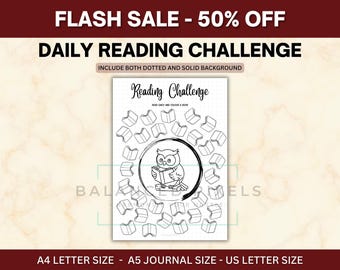 Tägliche Lese-Challenge Malseite - Druckbare Eule Buch-Tracker, Achtsames Lese-Tagebuch, PDF zum Ausmalen für Erwachsene, Bullet-Journal