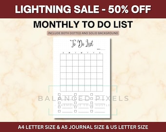Printable Monthly To-Do List: Task Organizer & Goal Setting (Digital Download)