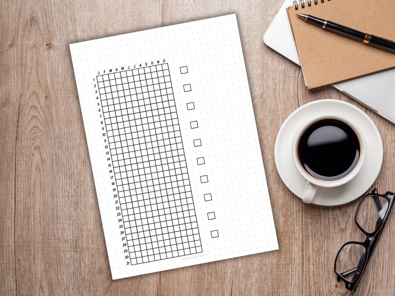 Tracker Grid Layout Custom Yearly Tracker - Printable Pixels Grid PDF - Blank Habit Mood ...
