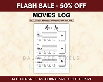 Invoegsel filmlogboek - Gedetailleerde filmtracker - Dagboek bioscoopweergave - Minimalistische Bujo-pagina - Entertainmentrecord