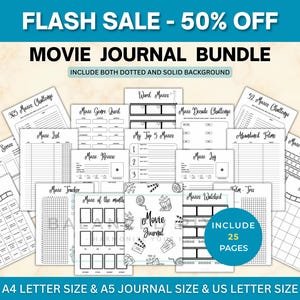 Paquete de diario de películas: Inserto para seguimiento de películas - Registro de reseñas de cine - Reto cinematográfico - Registro de maratones de películas - Bujo de entretenimiento - Planificador digital