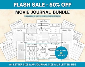 Paquete de diario de películas: Inserto para seguimiento de películas - Registro de reseñas de cine - Reto cinematográfico - Registro de maratones de películas - Bujo de entretenimiento - Planificador digital