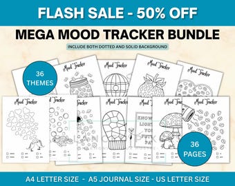 36 Monatliches Stimmungs-Tracker-Bundle - Druckbare Bullet-Journal-Seiten - Tracker für psychische Gesundheit - Emotions-Tagebuch - Bujo-Einsatz - Wellness Kit