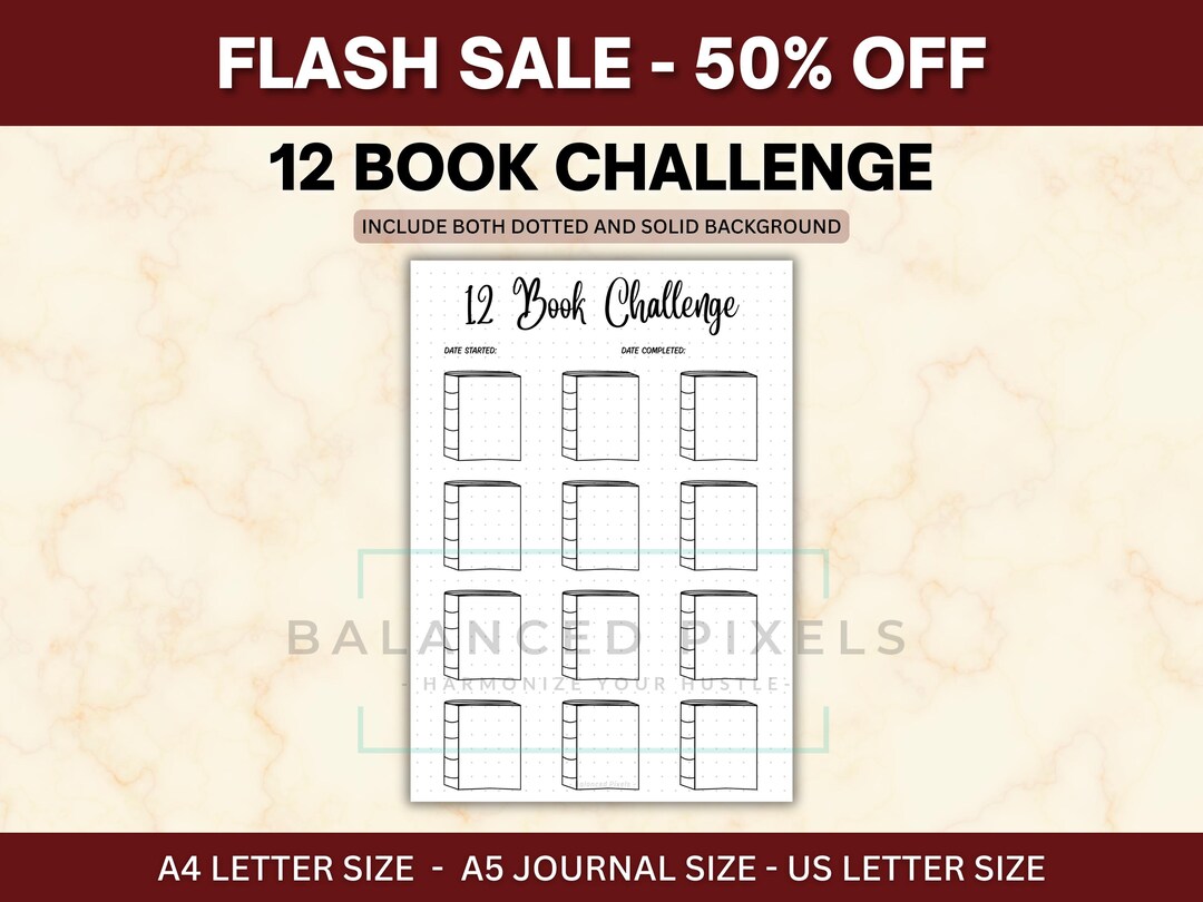12 Book Challenge Tracker - Printable Reading Goal Log - Monthly Book ...