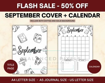 Page de titre de septembre - thème de la rentrée - calendrier de septembre - agenda imprimable - téléchargement numérique - encart de journal
