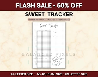 Suivi annuel des sucreries - Matrice 365 sucres - Carnet annuel des desserts - Bujo diététique minimaliste - Insertion d'habitudes sucrées quotidiennes
