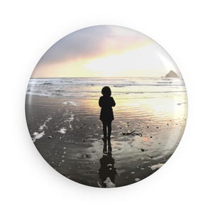 Button Magnet - Breathing the Light &#39;Oceanside Observer&#39; Design, Round Magnet 1 & 10 pcs, Home Decor Fridge Magnet Gift, Coastal Theme,