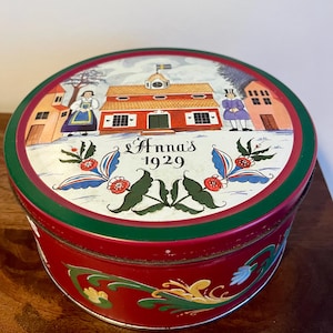 Swedish Vintage Biscuit Tin – Red Scandinavian Decorative Cookie Box