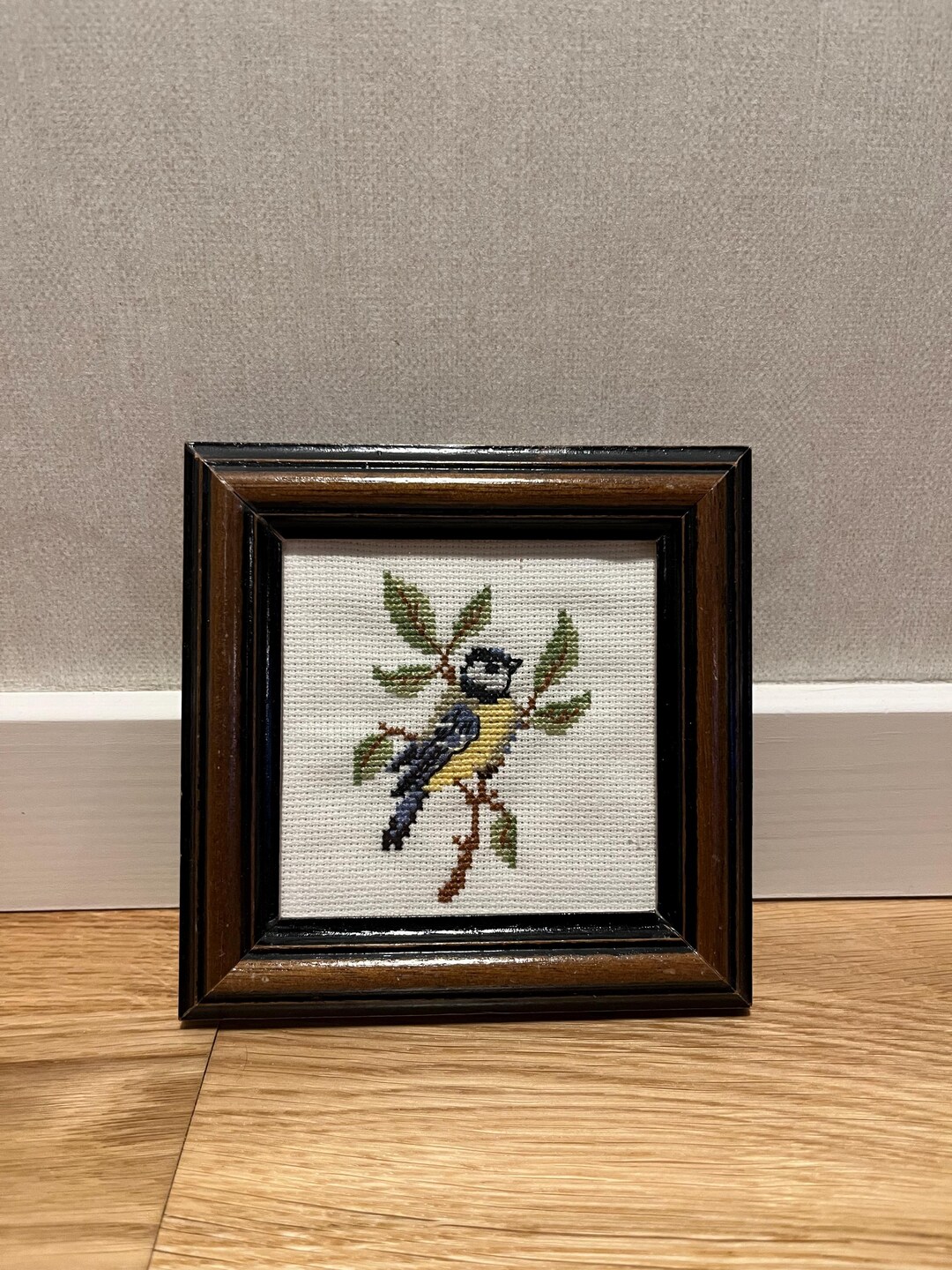 Vintage Framed Needlepoint Bird | Folk Art Embroidery | Cottagecore ...