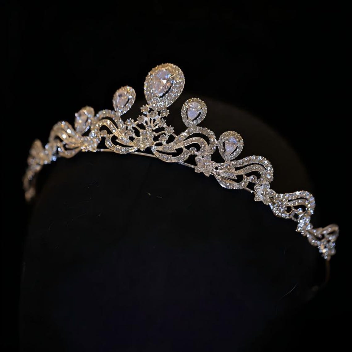 Teardrop Cubic Zirconia Bridal Tiara, Silver Crystal Vine Wedding Crown ...