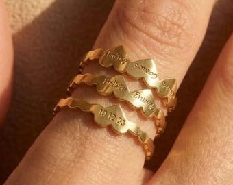Personalized Heart Ring, Custom Engraved Ring, Minimal Gold Ring, Name Ring, Stackable Ring Gift for Her
