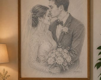 Portrait personnalisé au crayon d'après photo | Croquis dessiné à la main | Portrait de famille réaliste | Cadeau d'anniversaire ou de commémoration | Téléchargement numérique