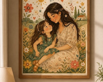 Portrait de famille personnalisé à partir d'une photo | Illustration personnalisée de style cartoon | Décoration murale numérique pour la famille | Cadeau commémoratif pour maman | Téléchargement numérique