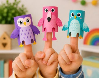 Marionnettes à doigts d'oiseaux à imprimer (PDF), bricolage d'oiseaux en papier pour enfants, activité préscolaire et maternelle, devoirs à la maison, téléchargement numérique