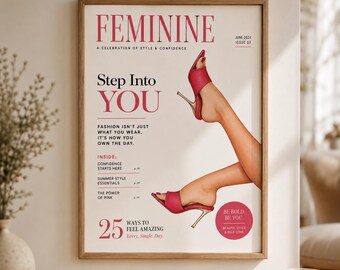 Affiche murale imprimable inspirée de Vogue | Couverture de magazine de mode | Talons rouges | Décoration chic et girly pour chambre | Téléchargement numérique