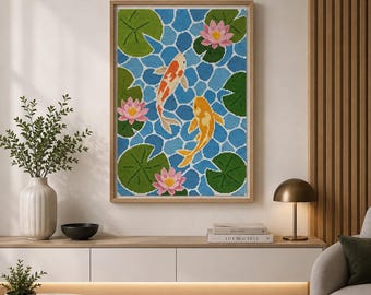 Modèle de point de croix de carpe koï (PDF), broderie japonaise moderne, motif zen aquatique, modèle DMC pour débutants, téléchargement instantané.
