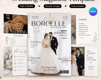 Modèle de magazine de mariage modifiable, livret de programme de mariage, journal de mariage personnalisé, guide de mariage Canva, téléchargement numérique