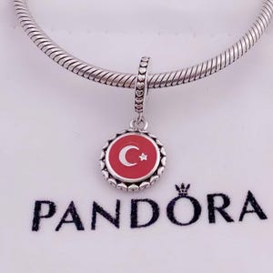 Pandora TÜRKİYE Flag Exclusive Charm Pendant S925 Sterling Silver Jewelry for Bracelet