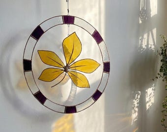 Leaf Stained Glass Window Suncatcher – Botanical Handmade Sun Catcher Decor