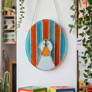 Stained Glass Suncatcher, Window Panel Duck Shaped