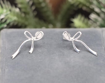 Sterling Silver Bow Earrings: Dainty Knot Studs, S925 Silver