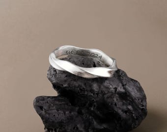 925 Sterling Silver Mobius Twist Ring, Custom Engraving Band Ring, Minimalist Jewelry, All Sizes