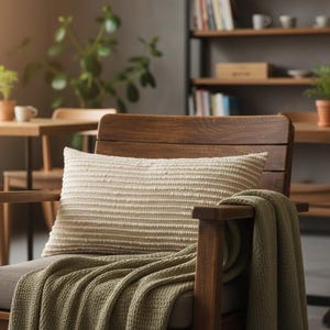 Fodera per cuscino lombare decorativo Urbane Hide / Fodera per cuscino a righe beige / Federa in misto cotone/poliestere testurizzato / 35 x 50 cm