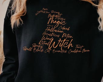 Witch Sweatshirt | Magical Witch Sweater – Halloween Sweatshirt for Women | Witchy Aesthetic | Moon & Spell Print