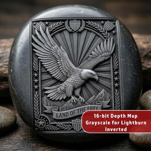 American Eagle Land of the Free | Patriotic 3D Relief Depth Map | Stone Wood Leather Engraving | PNG STL CNC Laser File