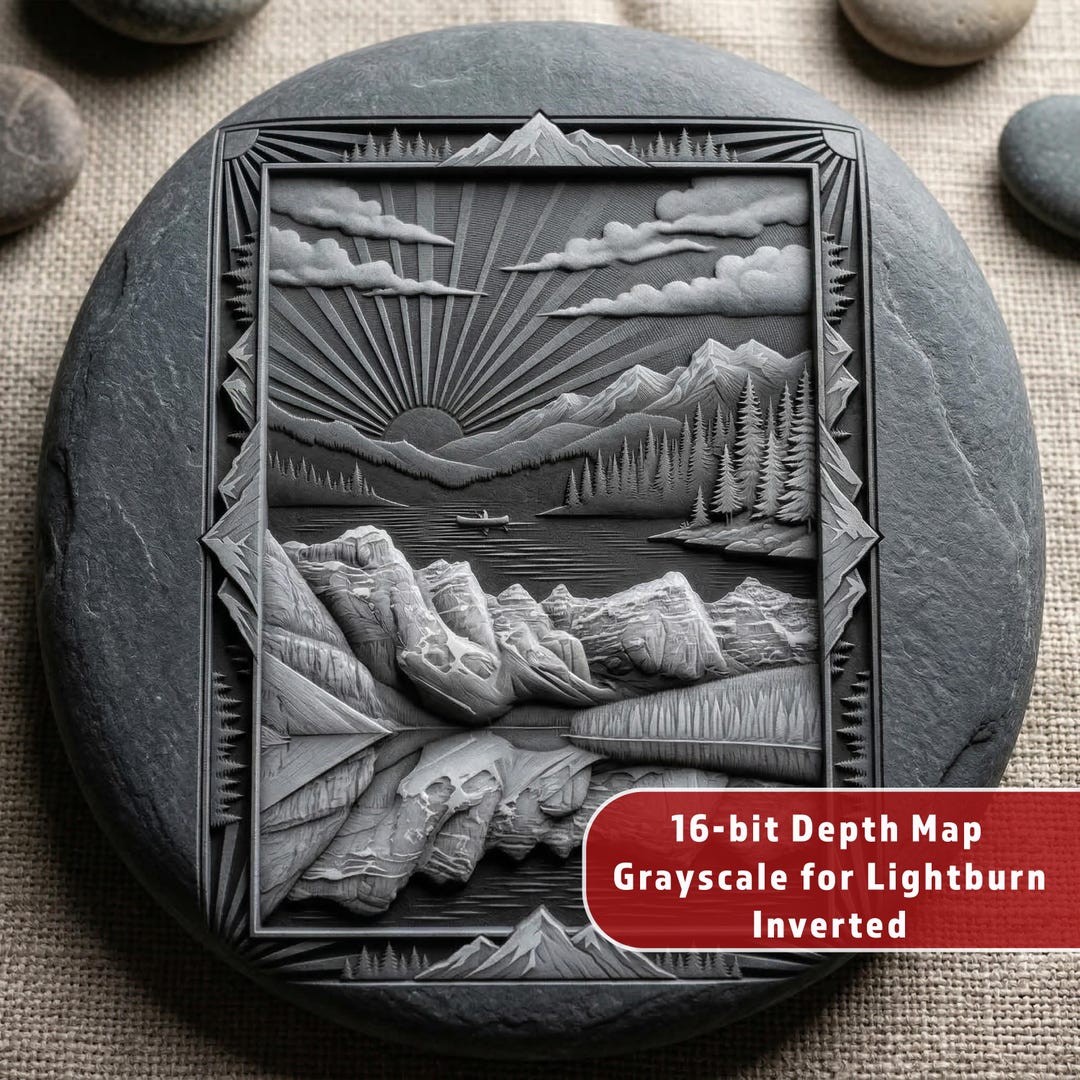 Emboss Alpha Map Mountain Lake Wilderness 3D Relief | Depth Map for Wood Stone Embossing ...