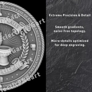 When Duty Calls Coin STL, Funny Toilet 16-Bit Depth Map, CNC Relief File image 5