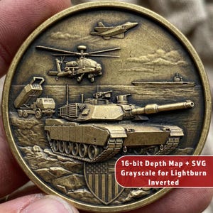 US Military 3D Relief | M1 Abrams Apache F35 Combined Arms Challenge Coin | Deep Engrave Depth Map | STL PNG