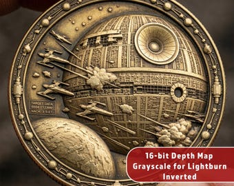 Battle Station Space Combat 3D Relief | Challenge Coin Deep Engrave | Fiber Laser CNC Depth Map | STL PNG Files