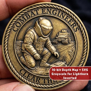Combat Engineers EOD | Military Challenge Coin | Deep Engrave Relief | 3D STL Depth Map PNG