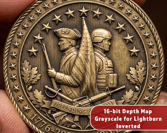 Defending Freedom 250 Years Coin | Military Challenge Coin | 3D Relief Depth Map | STL CNC Deep Engrave | Fiber Laser File