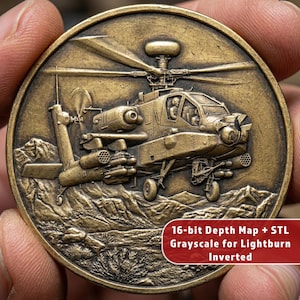 Apachen Kampfhubschrauber 3D Relief | 2016 Silber Bronze Münze | Tiefe Gravur | STL PNG
