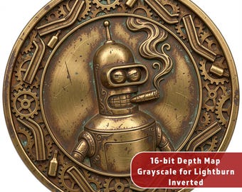 Retro Robot 3D Relief | Hobo Nickel Depth Map | Steampunk Challenge Coin | STL Deep Engrave Fiber Laser CNC Files