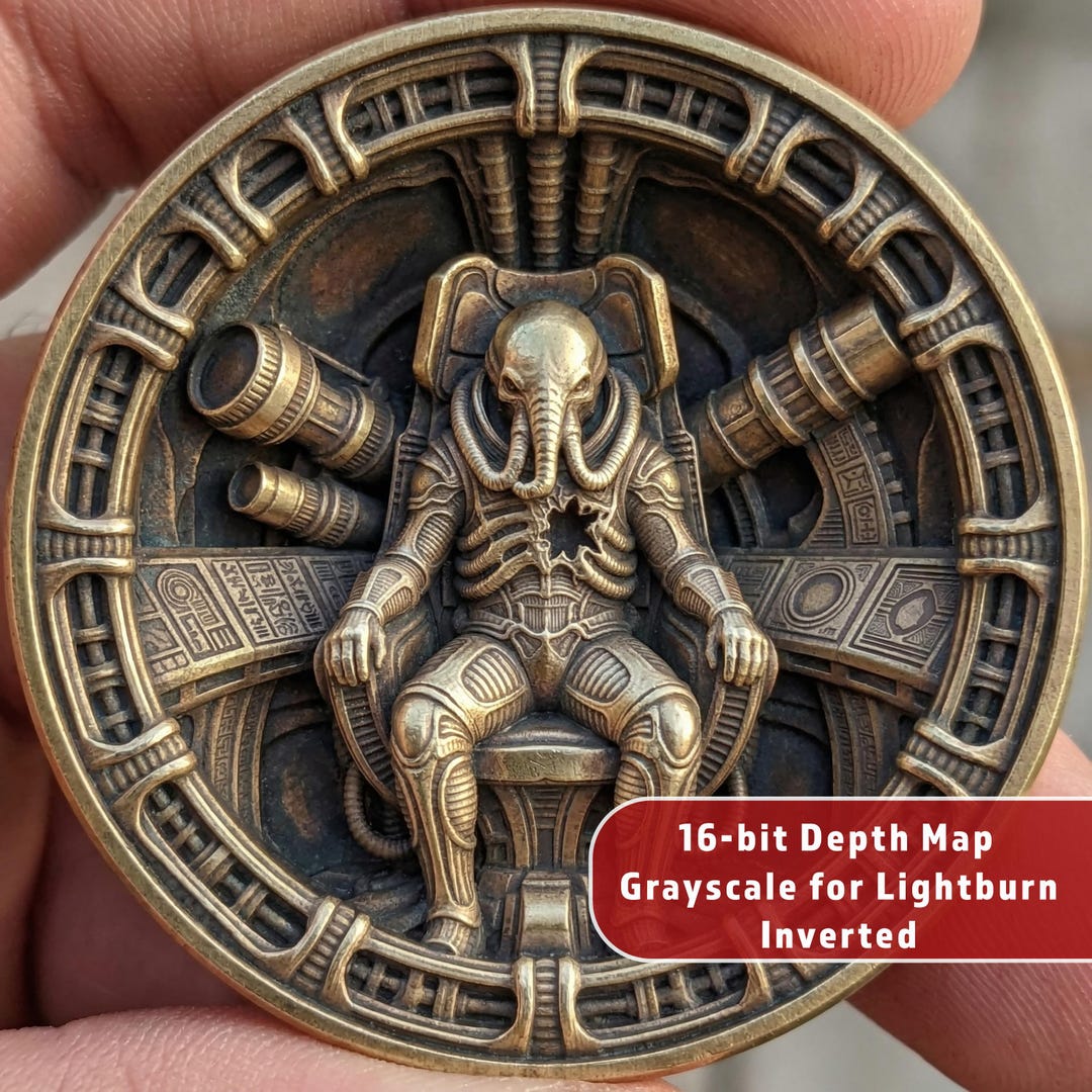 Alien Throne 3D Relief | Sci-fi Challenge Coin | Deep Engrave Depth Map ...