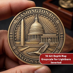Washington DC Capitol 3D Relief | Challenge Coin Depth Map | Deep Engrave STL | Fiber Laser CNC Hobo Nickel Design