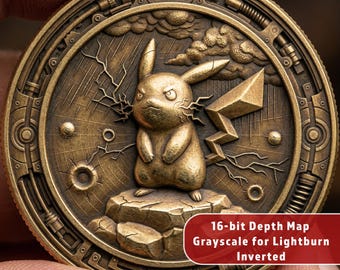 Electric Mouse Character 3D Relief | Challenge Coin Design | Deep Engrave Depth Map | STL CNC File for Fiber Laser Engraving