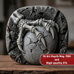 Dinosaur Raptor Claw Egg 3D Relief Carving | Prehistoric Wood Wall Art Fossil Plaque | Vectric Aspire Carveco CNC | STL PNG