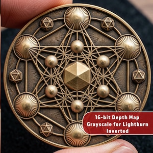 Metatron's Cube Heilige Geometrie | Uitdagingsmunt diep graveren | Dieptekaart met 3D-reliëf | STL CNC-vezellaserbestand