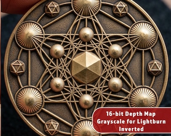 Metatron's Cube Sacred Geometry | Challenge Coin Deep Engrave | 3D Relief Depth Map | STL CNC Fiber Laser File