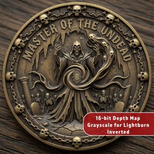 Master of the Undead Grim Reaper | Challenge Coin 3D Relief | Deep Engrave | STL Depth Map